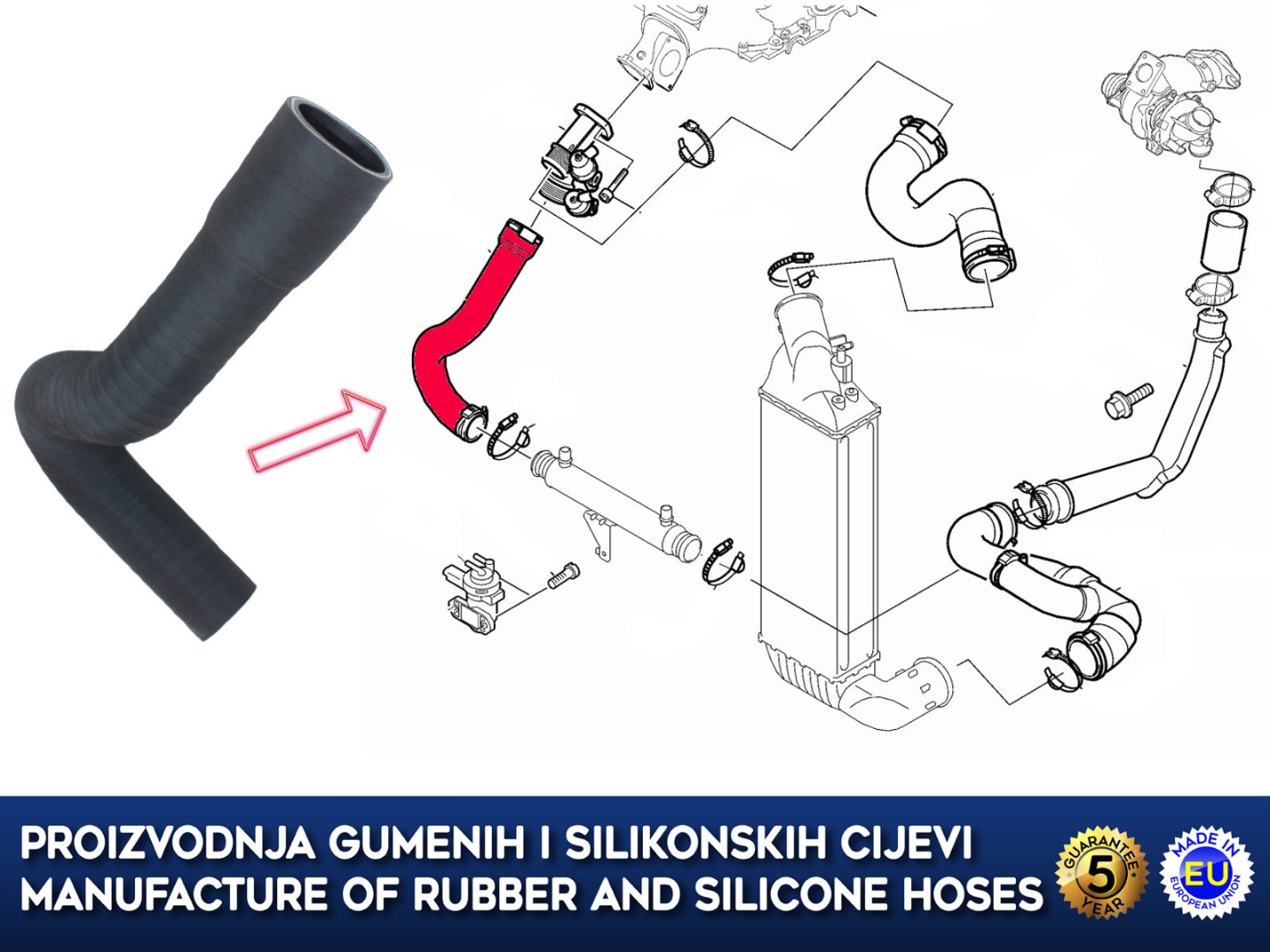 Zamjensko crijevo intercoolera i usisne grane FIAT ULYSSE / LANCIA PHEDRA / CITROËN C 8 / PEUGEOT 807 2.2 HDi / 2.2 JTD, 0382X4, 0382.X4, 1488855080